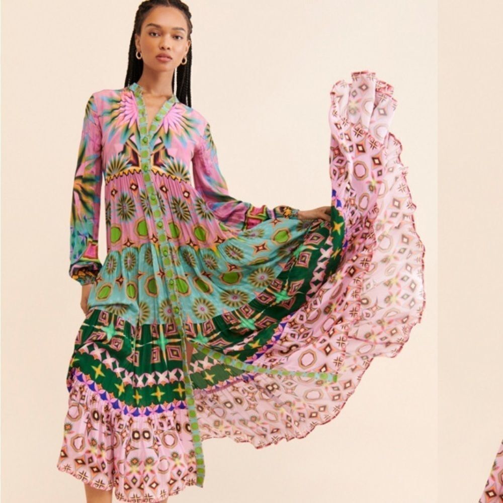 Siddhartha Bansal Mixed Print Button Front Maxi Dress size small worn once